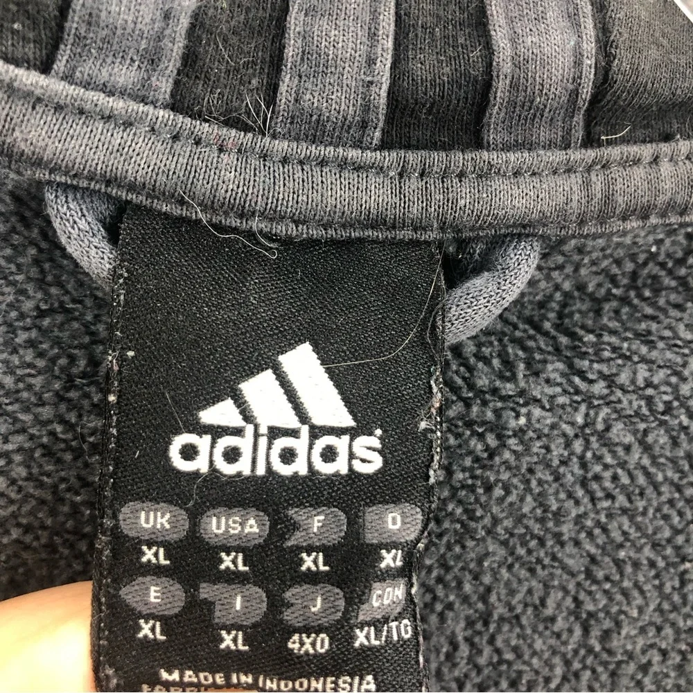 Adidas Jacket Mens XL Gray Jacket Hood Logo 3 Stripe Athletic Workout